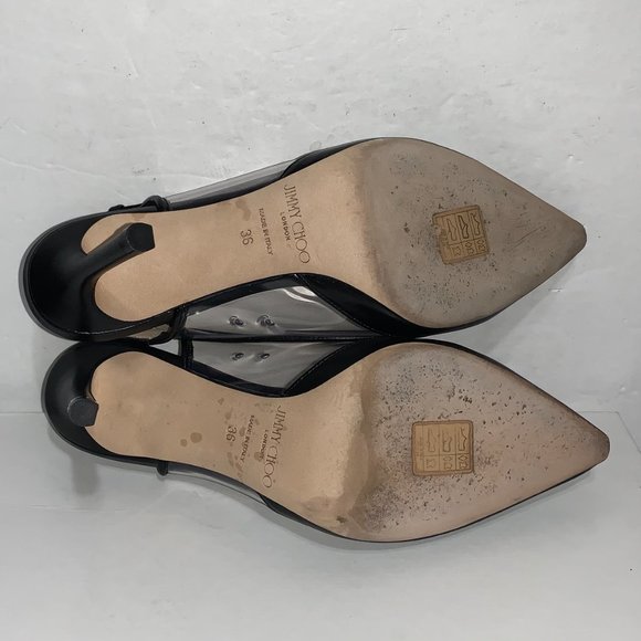 Jimmy Choo Erin 85 PVC & Leather Slingback Pumps Size 36 - Picture 6 of 7